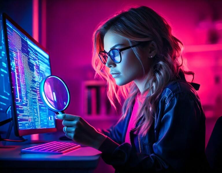 AI user is using a magnifying glass to determine if AI is working properly.