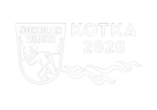 Logo, jossa teksti Jukolan Viesti ja KOTKA 2026. Logossa on juokseva hahmo harjanteen sisällä, ja kolme aaltomaista viivaa ulottuu oikealle.
